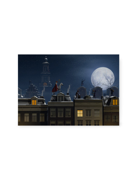 Ansichtkaart Sinterklaas op het dak HOP