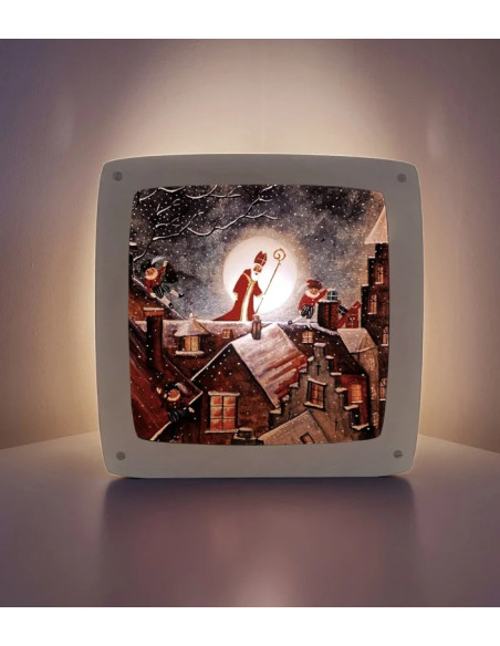 Sinterklaas op het dak plaat voor seizoenslamp Bijdehansje