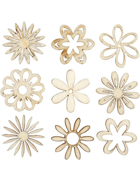 Houten mini figuurtjes bloemen
