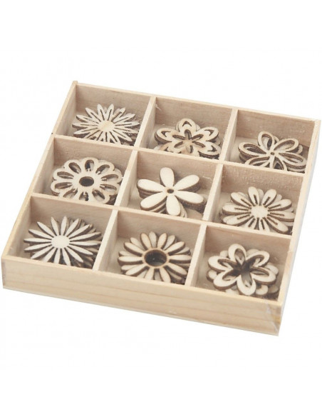 Houten mini figuurtjes bloemen