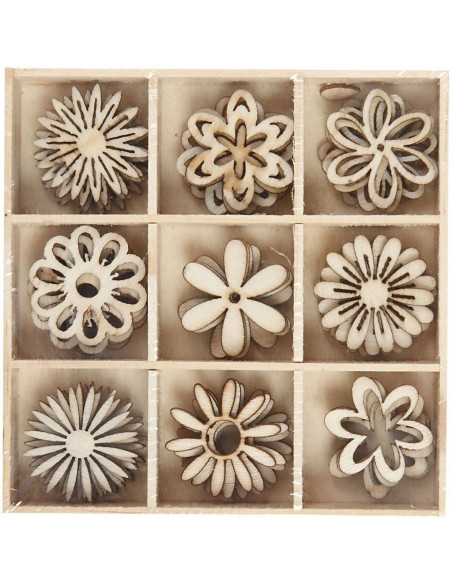 Houten mini figuurtjes bloemen