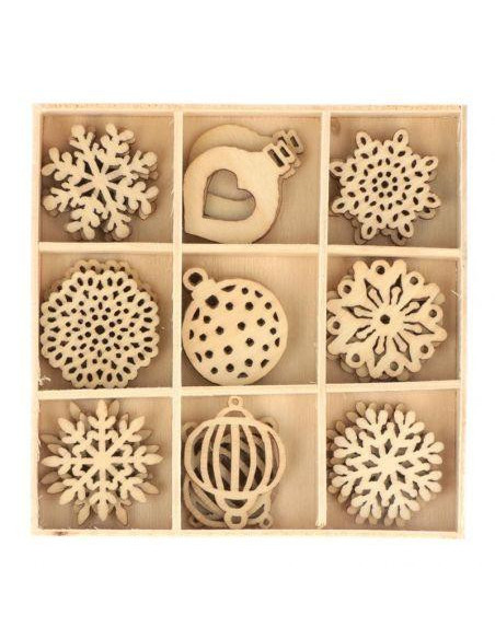 Houten mini figuurtjes kerstbal / sneeuwvlok
